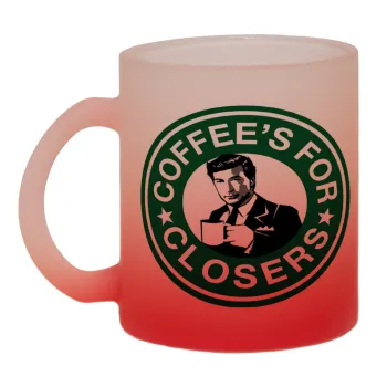Coffee's for closers, Κούπα γυάλινη δίχρωμη με βάση το κόκκινο ματ, 330ml