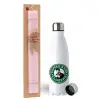Easter Set, metallic stainless steel water bottle (750ml) & scented flat Easter candle (30cm) (PINK)