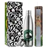 Easter Set, metallic stainless thermos flask (500ml) & scented flat Easter candle (30cm) (GRAY)