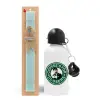 Easter Set, metallic aluminum water bottle (500ml) & scented flat candle (30cm) (TURQUOISE)