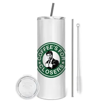Coffee's for closers, Tumbler ποτήρι θερμό από ανοξείδωτο ατσάλι 600ml, με μεταλλικό καλαμάκι & βούρτσα καθαρισμού