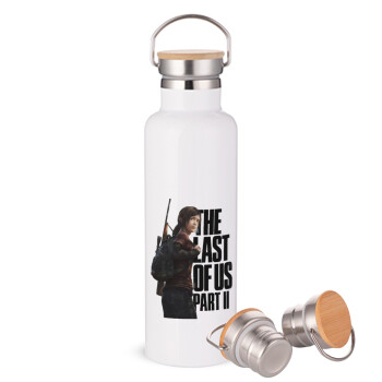 Last of us, Ellie, Stainless steel White with wooden lid (bamboo), double wall, 750ml
