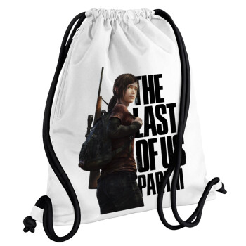Last of us, Ellie, Τσάντα πλάτης πουγκί GYMBAG λευκή, με τσέπη (40x48cm) & χονδρά κορδόνια