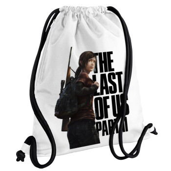 Last of us, Ellie, Backpack pouch GYMBAG white, with pocket (40x48cm) & thick cords