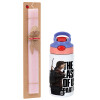Easter Set, Children's thermal stainless steel water bottle with safety straw, pink/purple (350ml) & Easter scented flat candle (30cm) (PINK)