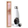Easter Set, metallic stainless steel water bottle (750ml) & scented flat Easter candle (30cm) (PINK)