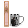 Easter Set, metallic thermal cup (300ml) & aromatic flat Easter candle (30cm) (PINK)