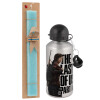 Easter Set, metallic silver aluminum water bottle (500ml) & scented flat Easter candle (30cm) (TURQUOISE)