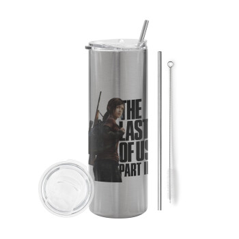 Last of us, Ellie, Eco friendly stainless steel Silver tumbler 600ml, with metal straw & cleaning brush