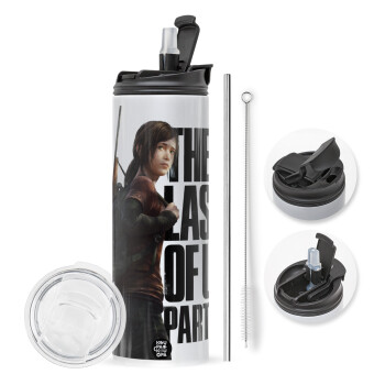 Last of us, Ellie, Travel Tumbler 2 Lids, with metal straw & cleaning brush (Stainless steel 304 Food grade, BPA free, 600ml)