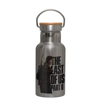 Last of us, Ellie, Μεταλλικό παγούρι θερμός (Stainless steel) Ασημένιο με ξύλινο καπακι (bamboo), διπλού τοιχώματος, 350ml