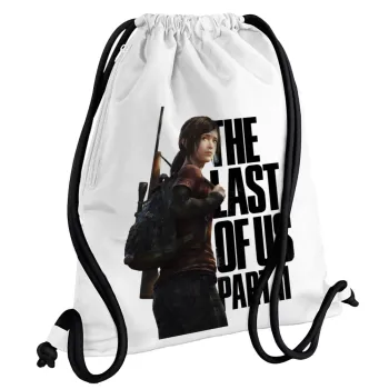 Last of us, Ellie, Backpack pouch GYMBAG white, with pocket (40x48cm) & thick cords