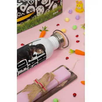 Last of us, Ellie, Easter Set, SS Metallic water bottle (620ml, stainless steel) & scented flat Easter candle (30cm) (PINK)