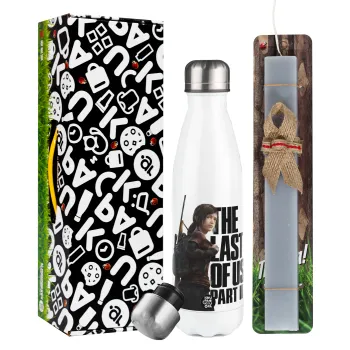 Last of us, Ellie, Easter candle, metallic white thermos bottle (500ml) & aromatic flat candle (30cm) (GRAY)