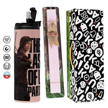 Last of us, Ellie, Easter candle,Travel Tumbler 2 Lids, with metal straw & cleaning brush & aromatic flat candle (30cm) (PINK)