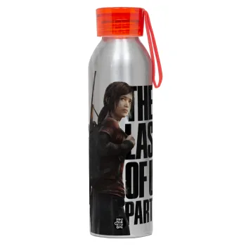 Last of us, Ellie, Aluminum Sports Bottle 650ml – Silver with Red Cap and Silicone Strap