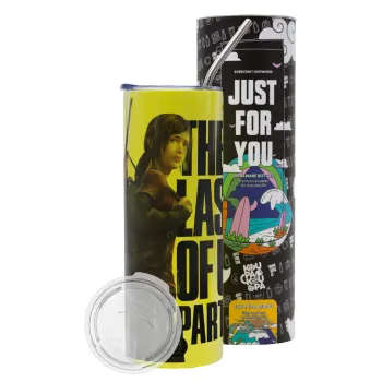 Last of us, Ellie, Neon Yellow Travel Tumbler θερμό, μεταλλικό καλαμάκι(Ανωξείδωτο 304 Food grade, BPA free, 600ml)