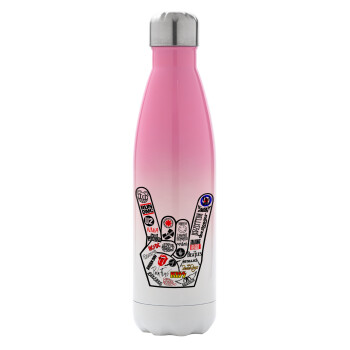 Best Rock Bands hand, Metal mug thermos Pink/White (Stainless steel), double wall, 500ml