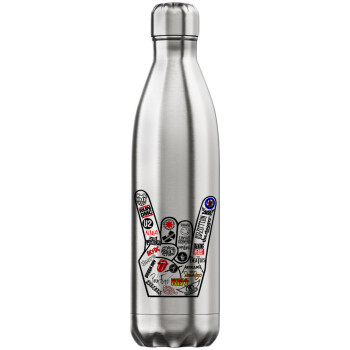 Best Rock Bands hand, Μεταλλικό παγούρι θερμός Inox (Stainless steel), διπλού τοιχώματος, 750ml