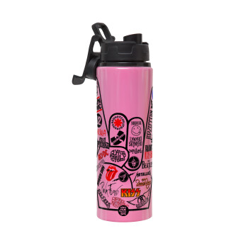 Best Rock Bands hand, Metallic water bottle with safety lid, 850ml aluminum
