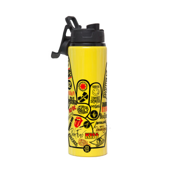 Best Rock Bands hand, Μεταλλικό παγούρι νερού με καπάκι ασφαλείας, αλουμινίου 850ml