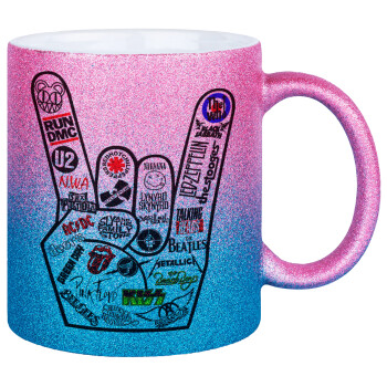 Best Rock Bands hand, Κούπα Χρυσή/Μπλε Glitter, κεραμική, 330ml