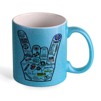 Best Rock Bands hand, Κούπα Σιέλ Glitter που γυαλίζει, κεραμική, 330ml