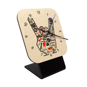 Best Rock Bands hand, Quartz Table clock in natural wood (10cm)