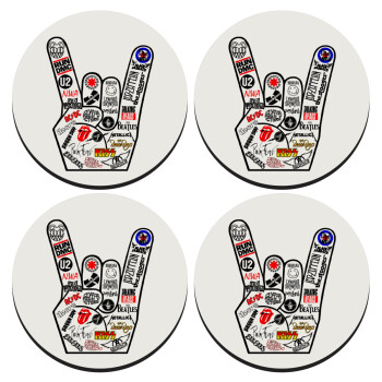 Best Rock Bands hand, SET of 4 round wooden coasters (9cm)