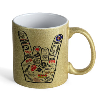 Best Rock Bands hand, Κούπα Χρυσή Glitter που γυαλίζει, κεραμική, 330ml
