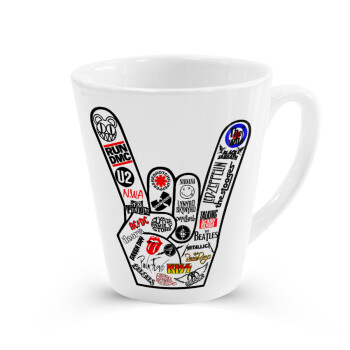 Best Rock Bands hand, Κούπα κωνική Latte Λευκή, κεραμική, 300ml