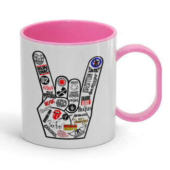 Best Rock Bands hand, Κούπα (πλαστική) (BPA-FREE) Polymer Ροζ για παιδιά, 330ml