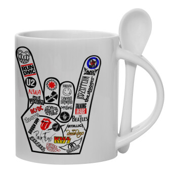 Best Rock Bands hand, Ceramic coffee mug with Spoon, 330ml (1pcs)