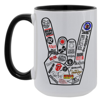 Best Rock Bands hand, Κούπα Mega 15oz, κεραμική Μαύρη, 450ml