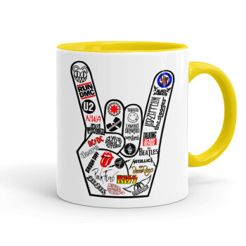 Best Rock Bands hand, Mug colored yellow, ceramic, 330ml