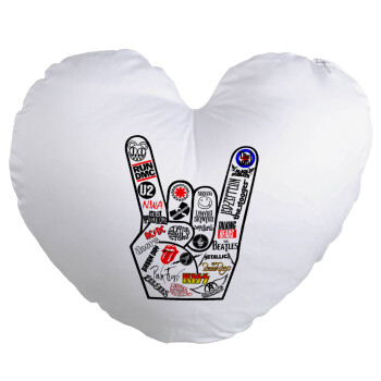Best Rock Bands hand, Μαξιλάρι καναπέ καρδιά 40x40cm περιέχεται το  γέμισμα
