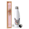 Easter Set, metallic stainless steel water bottle (750ml) & scented flat Easter candle (30cm) (PINK)