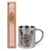 Easter Set, metallic thermal cup (300ml) & aromatic flat Easter candle (30cm) (PINK)