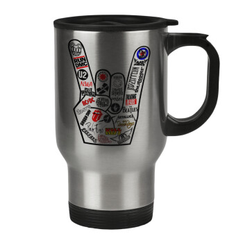 Best Rock Bands hand, Stainless steel travel mug with lid, double wall 450ml