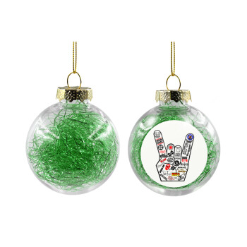 Best Rock Bands hand, Χριστουγεννιάτικη μπάλα δένδρου διάφανη με πράσινο γέμισμα 8cm