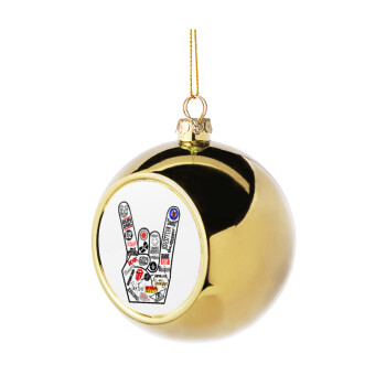 Best Rock Bands hand, Χριστουγεννιάτικη μπάλα δένδρου Χρυσή 8cm