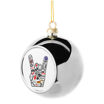 Best Rock Bands hand, Silver 8cm Christmas tree ball ornament