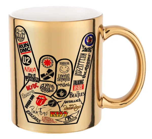 Best Rock Bands hand — Mug ceramic, gold mirror, 330ml