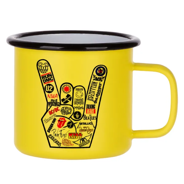Best Rock Bands hand — Κούπα Μεταλλική εμαγιέ ΜΑΤ Κίτρινη 360ml