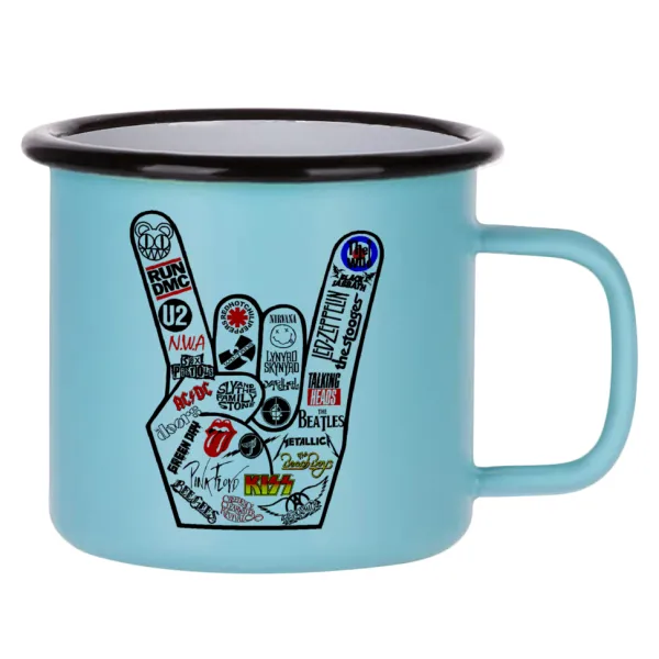 Best Rock Bands hand — Κούπα Μεταλλική εμαγιέ ΜΑΤ σιέλ 360ml