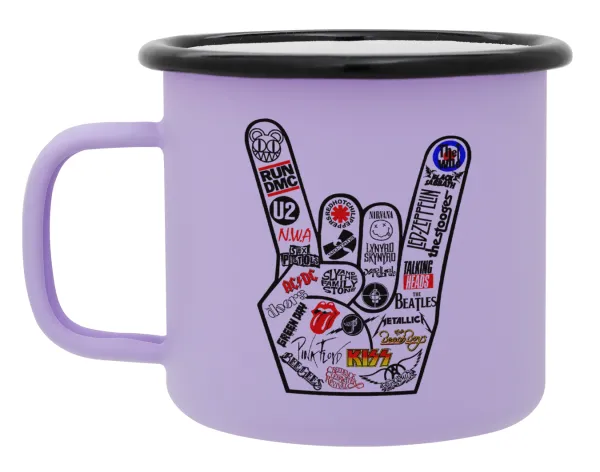 Best Rock Bands hand — Metal enamel mug, matte light pastel purple, 360ml