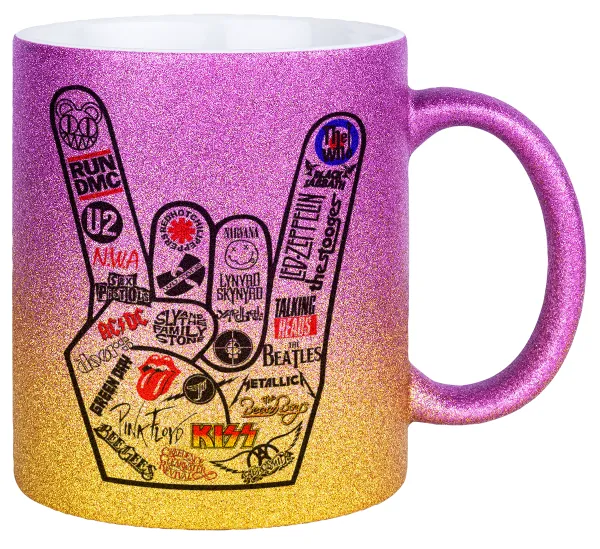 Best Rock Bands hand — Κούπα Χρυσή/Ροζ Glitter, κεραμική, 330ml