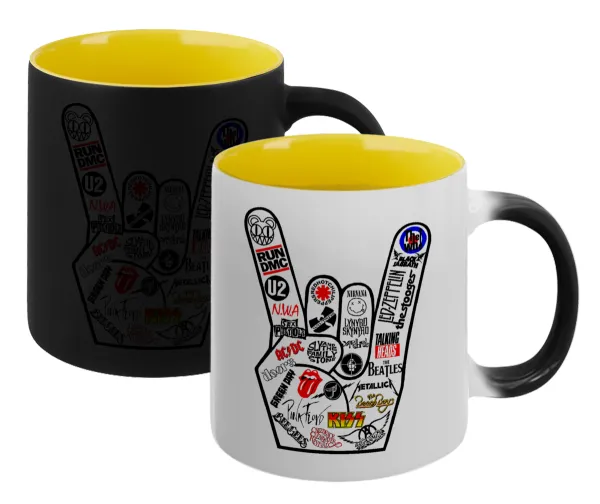 Best Rock Bands hand — Κούπα Μαγική εσωτερικό κίτρινη, κεραμική 330ml που αλλάζει χρώμα με το ζεστό ρόφημα