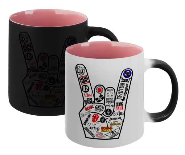 Best Rock Bands hand — Magic mug with pink interior, ceramic, 330ml, changes colour with hot drinks