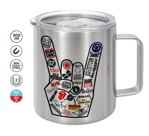 Best Rock Bands hand — Double-walled stainless steel mug 300ml with temperature-retaining lid